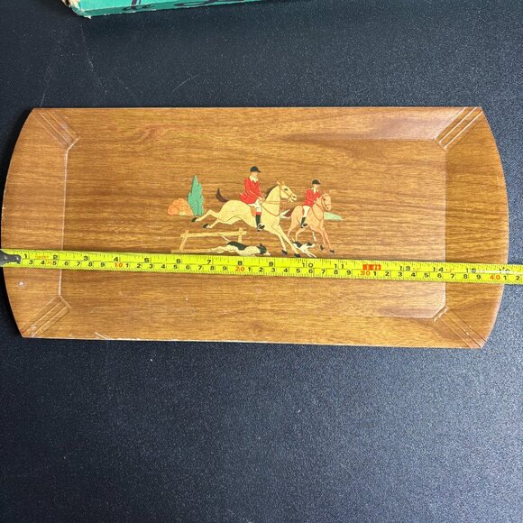 Vintage Set of 4 Buffet Trays Polo Fox Hunt Style Hasko de Lux Lap Trays w Box - Picture 7 of 8